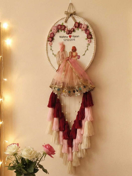 Customizable Couple Embroidered Hoop with Tassels