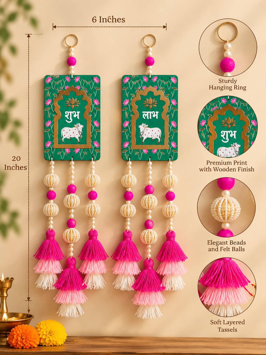Shubh Labh Wall Hanging with Tassels – Green