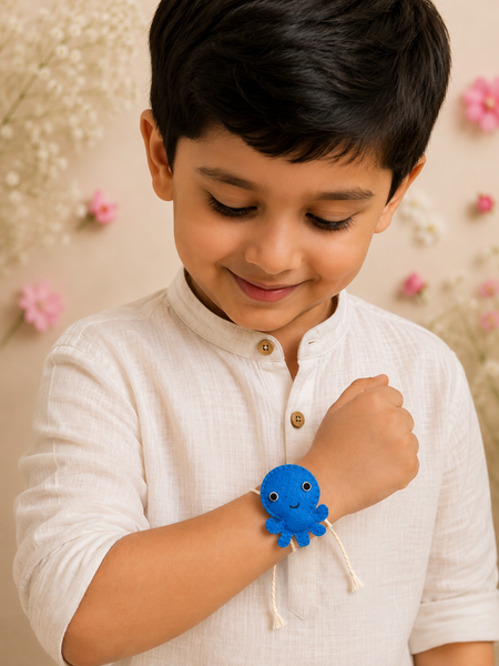 Handmade Blue Octopus Rakhi for Kids | Cute Felt Octopus Rakhi | Fun Raksha Bandhan Gift for Little Brother