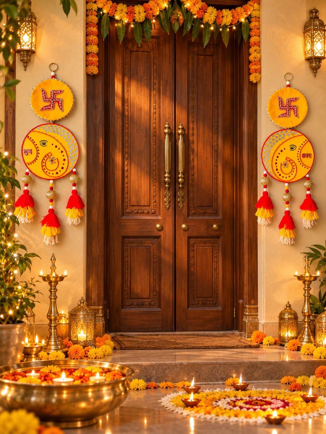 Shubh Labh Swastik Wall Hanging – Handcrafted Festive Door Décor