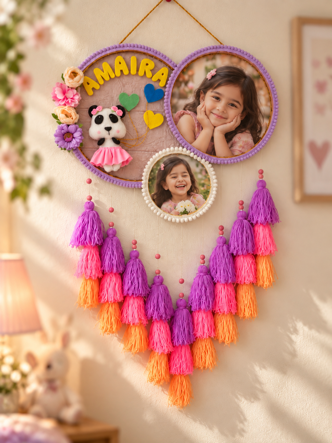 Personalized Kids Name & Photo Wall Hanging-Panda Girl