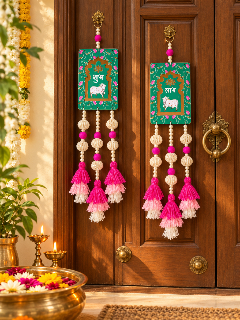 Shubh Labh Wall Hanging with Tassels – Green