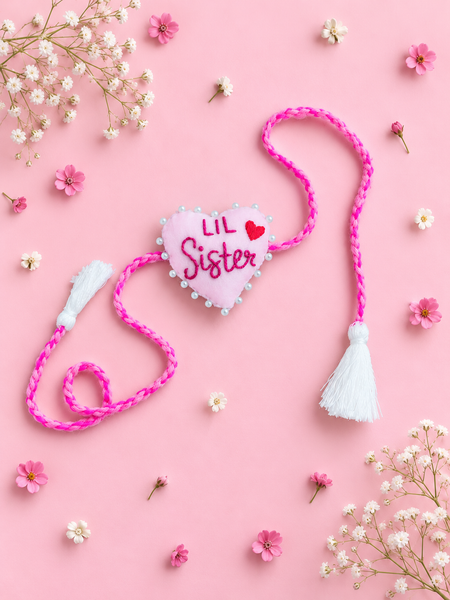 Lil Sister Hand Embroidered Rakhi with Tassel Detail