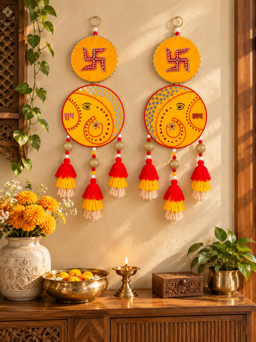 Shubh Labh Swastik Wall Hanging – Handcrafted Festive Door Décor