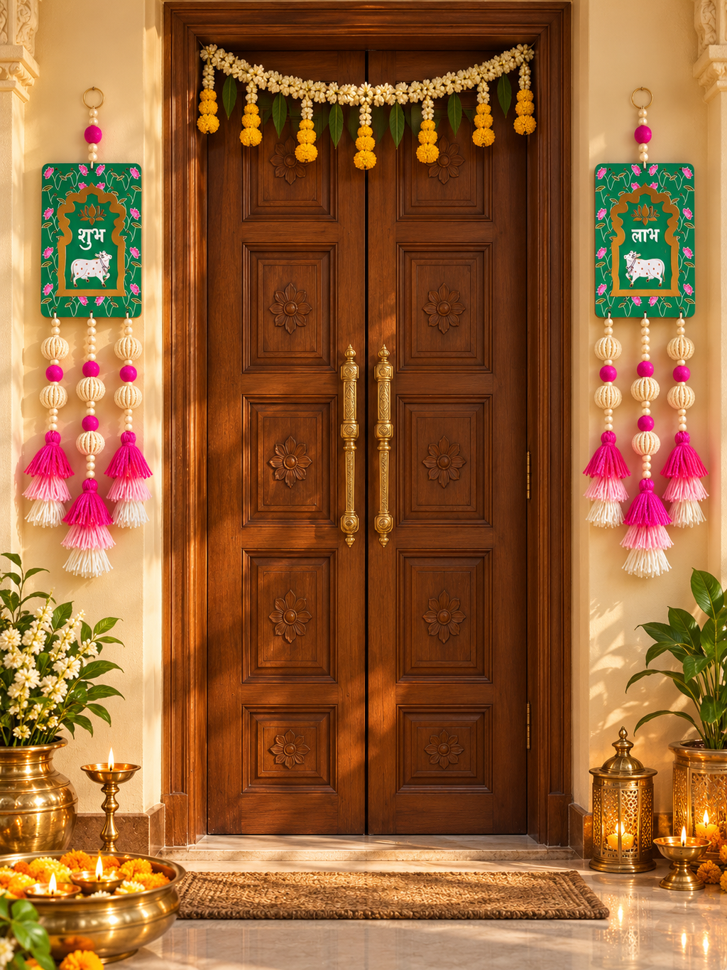 Shubh Labh Wall Hanging with Tassels – Green