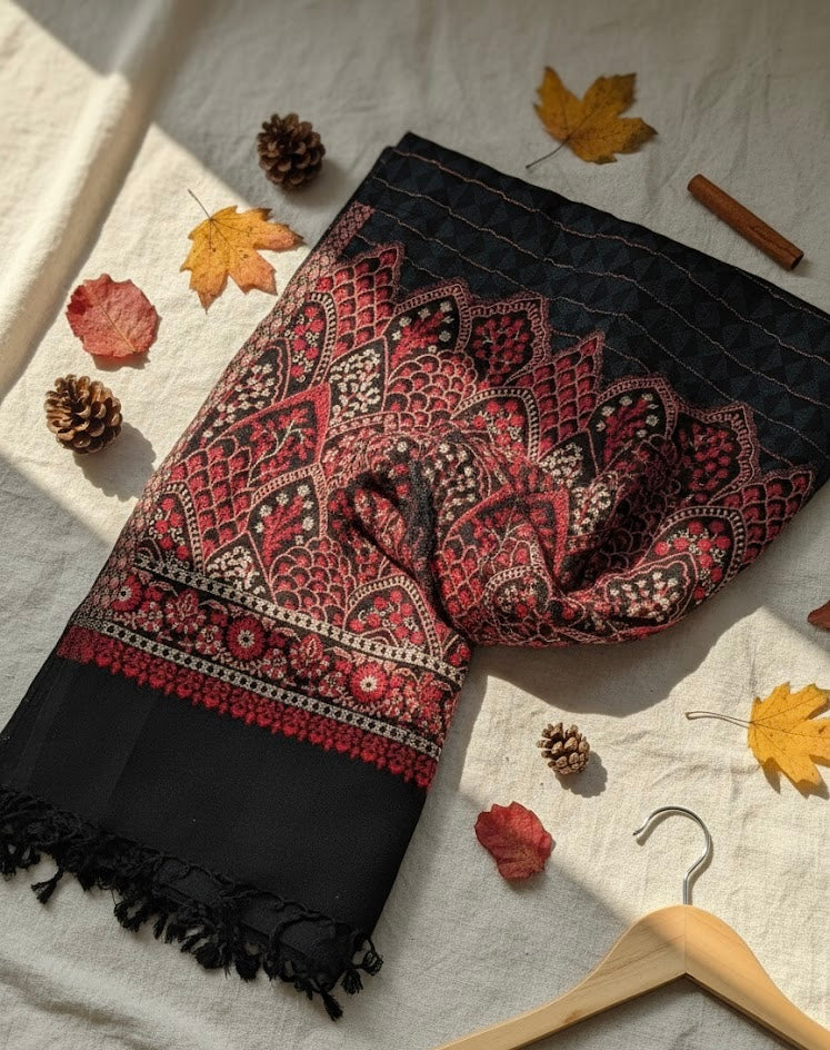Red & Black Embroidered Heritage Stole