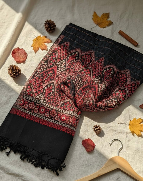 Red & Black Embroidered Heritage Stole