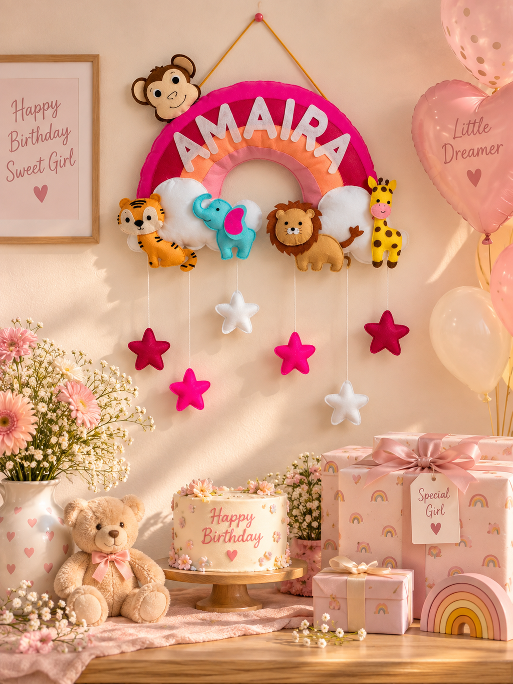 Over the Rainbow Safari – Personalized Kids Decor with Star Hangings