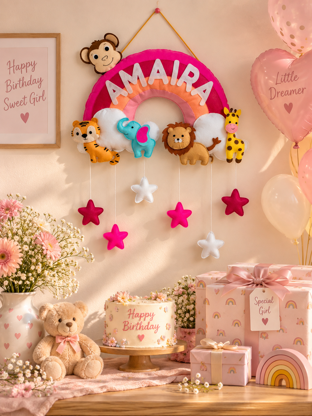 Over the Rainbow Safari – Personalized Kids Decor with Star Hangings
