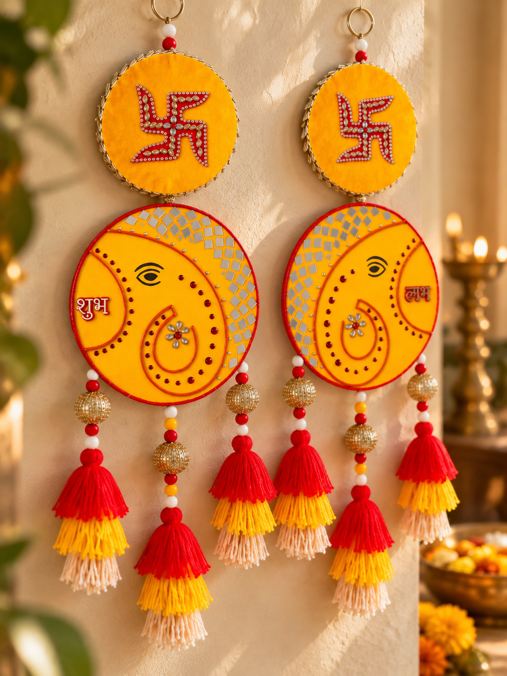 Shubh Labh Swastik Wall Hanging – Handcrafted Festive Door Décor