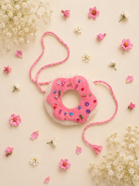 Handmade Donut Rakhi for Kids | Pink Sprinkle Felt Rakhi with Pink Thread | Cute Raksha Bandhan Gift for Little Brother