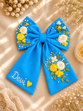Powder Blue Embroidered Hair Bow with Name