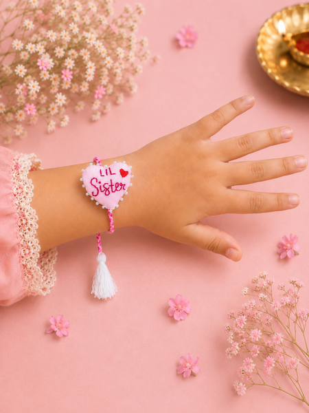 Lil Sister Hand Embroidered Rakhi with Tassel Detail