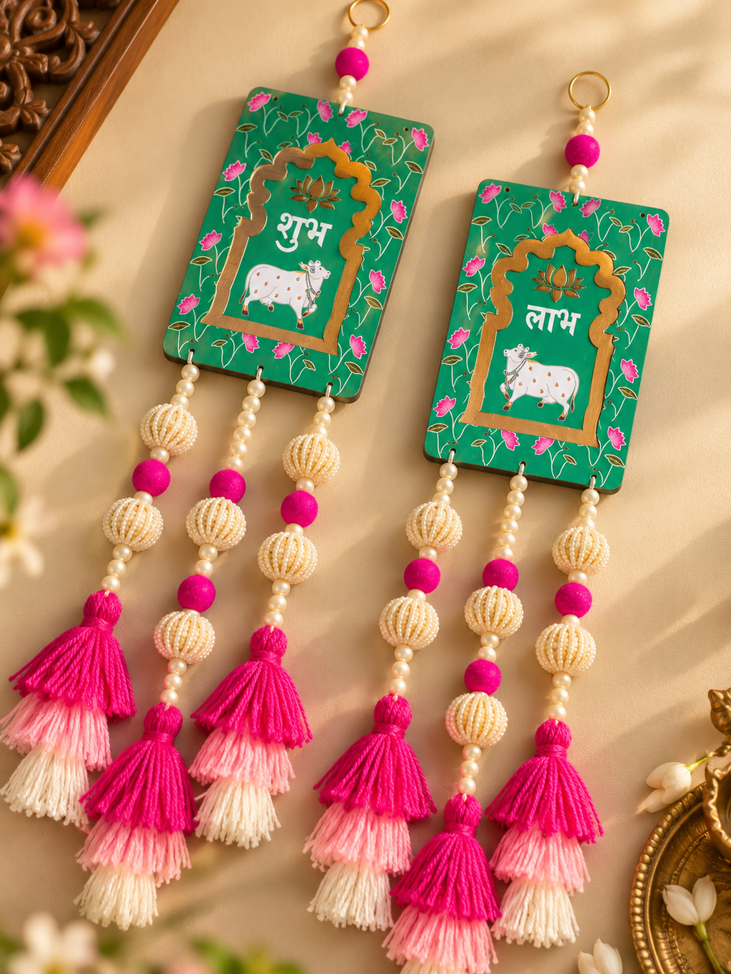 Shubh Labh Wall Hanging with Tassels – Green