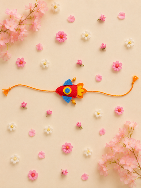 Cute Rocket Felt Rakhi for KIds