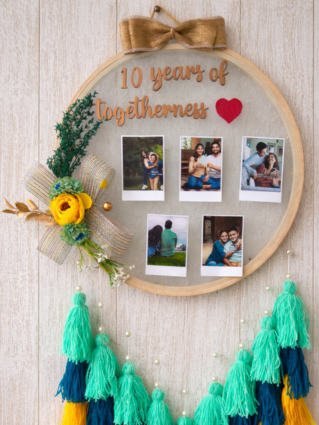 10 Years of Togetherness – Personalized Anniversary Photo Hoop Wall Hanging