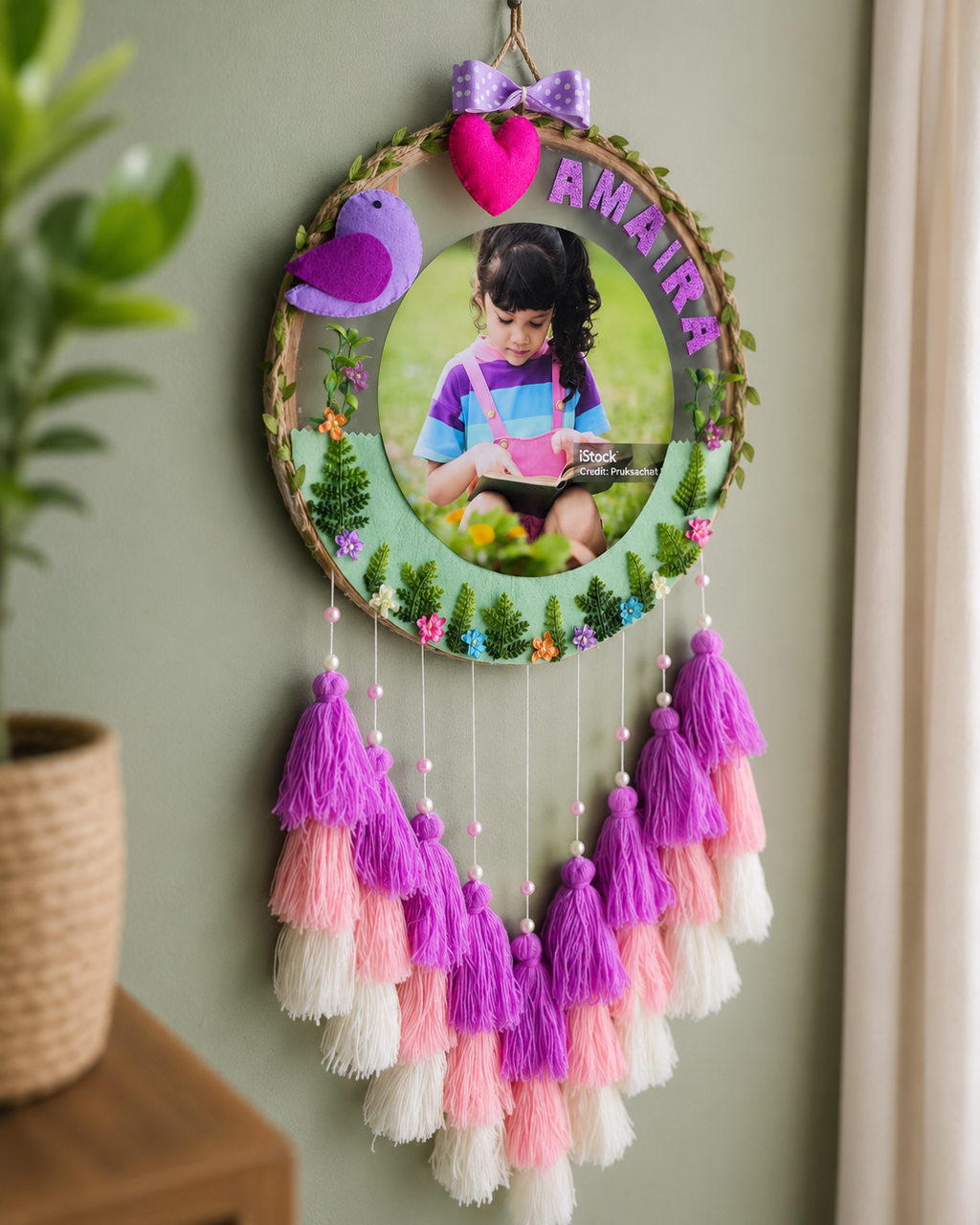 Personalized Kids Wall Hanging with Lights – Name & Photo Dreamcatcher