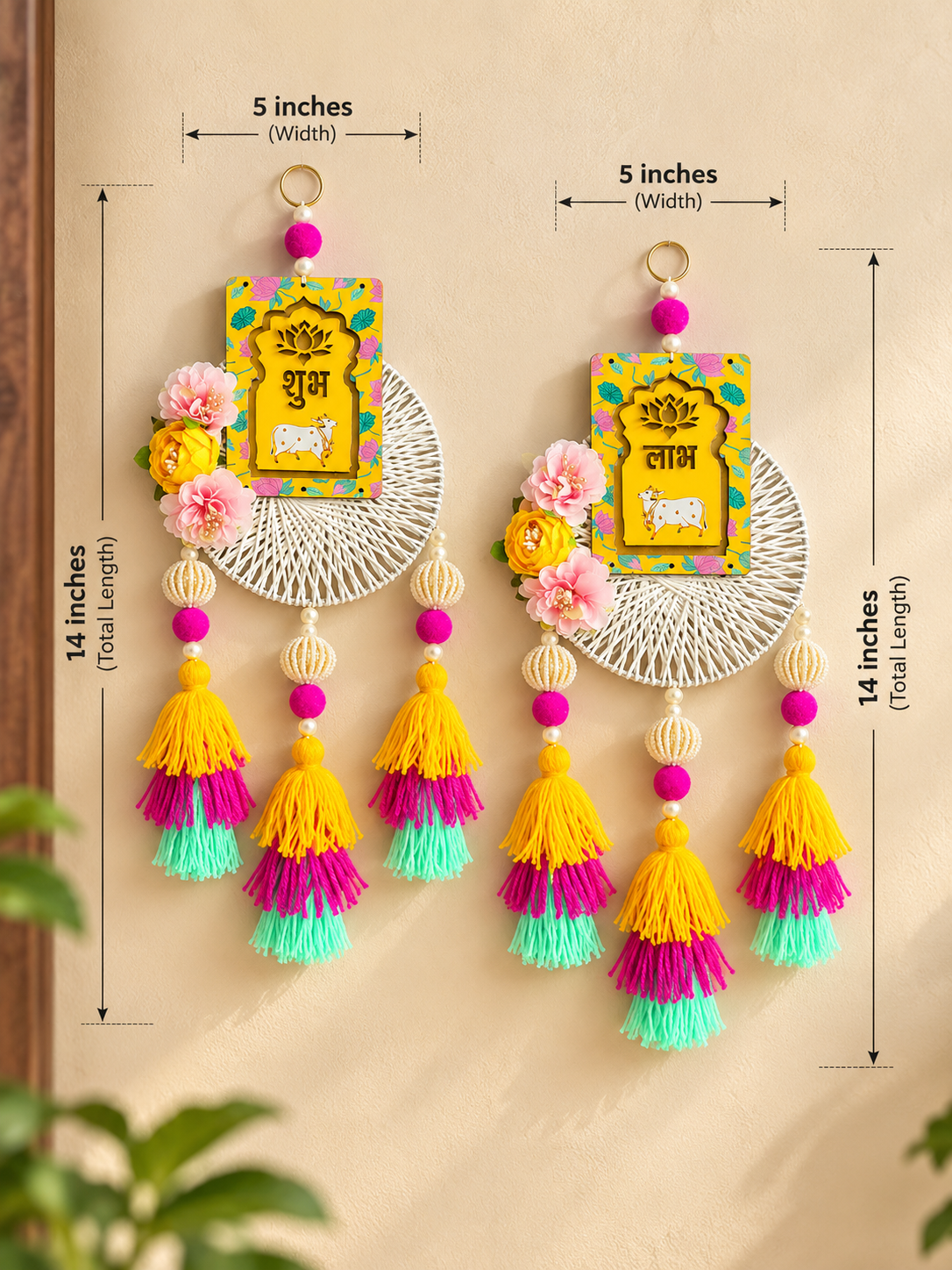 Shubh Labh Festive Wall Hanging – Yellow & Pink