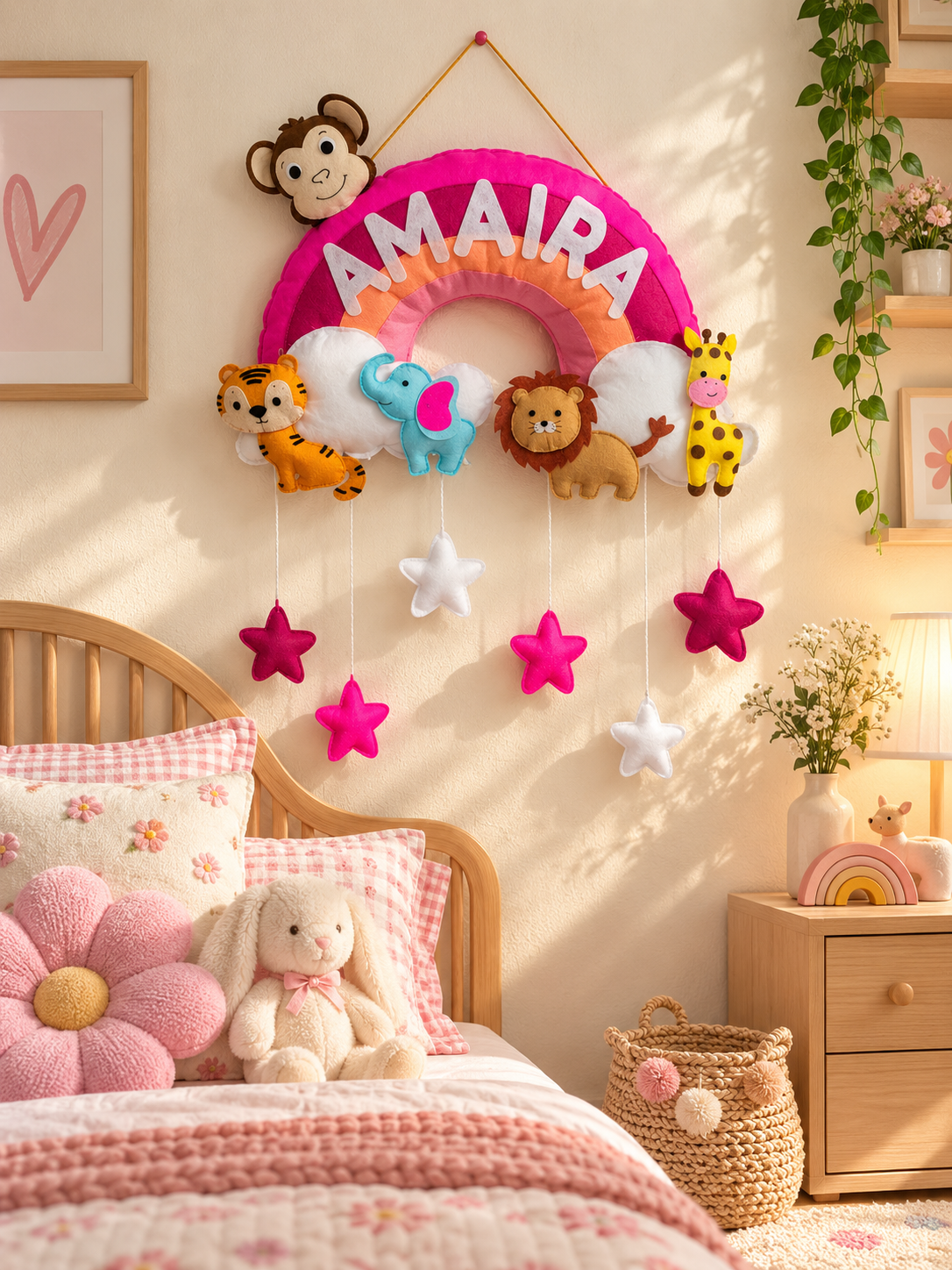 Over the Rainbow Safari – Personalized Kids Decor with Star Hangings