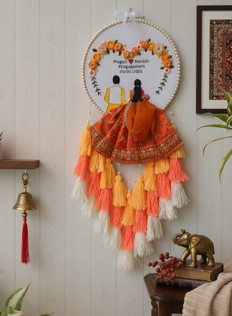 Customizable Couple Embroidered Hoop with Tassels
