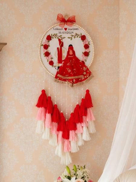Customizable Couple Embroidered Hoop with Tassels