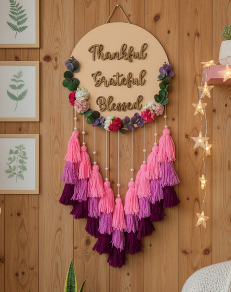 'Thankful Grateful Blessed' Hanging Dreamcatcher