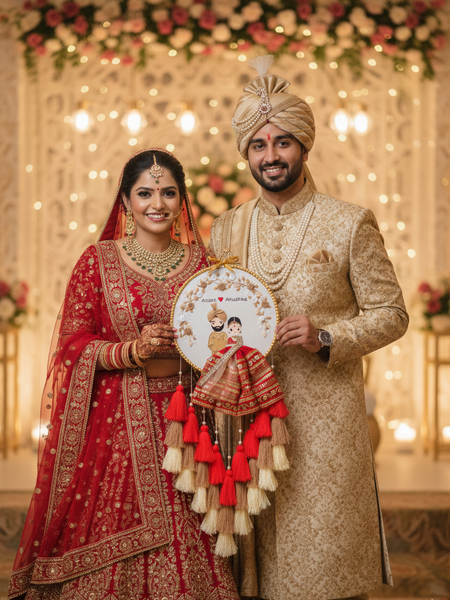 Customizable Couple Embroidered Hoop with Tassels