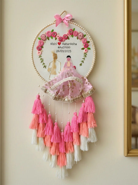 Customizable Couple Embroidered Hoop with Tassels