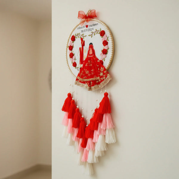 Customizable Couple Embroidered Hoop with Tassels