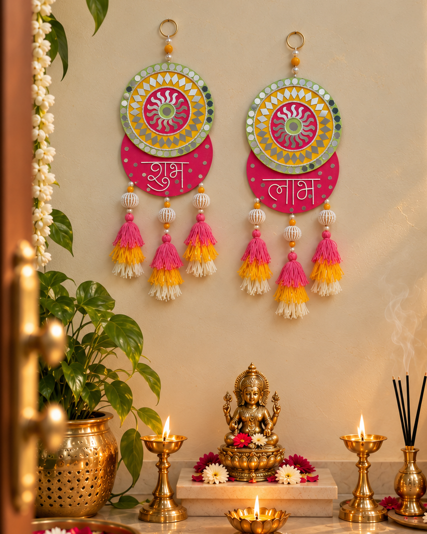 Shubh Labh Wall Hanging with Mirror Work