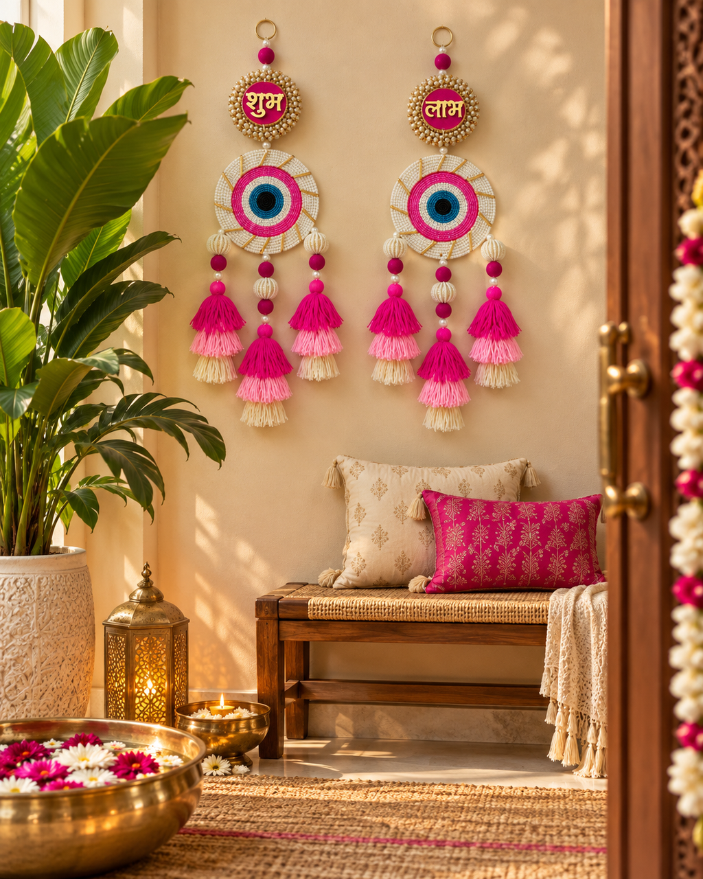 Shubh Labh Evil Eye Wall Hanging with Tassels