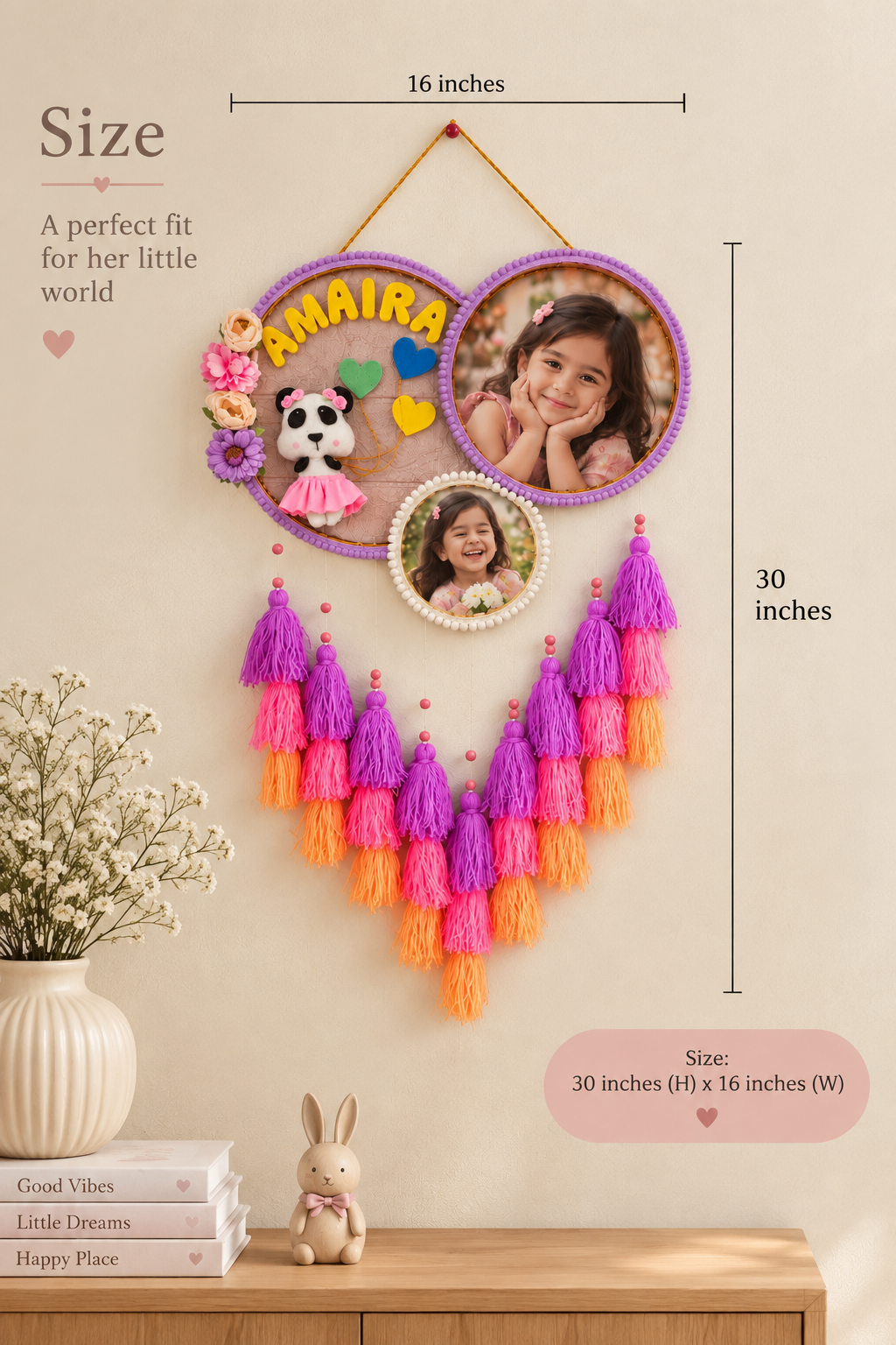 Personalized Kids Name & Photo Wall Hanging-Panda Girl