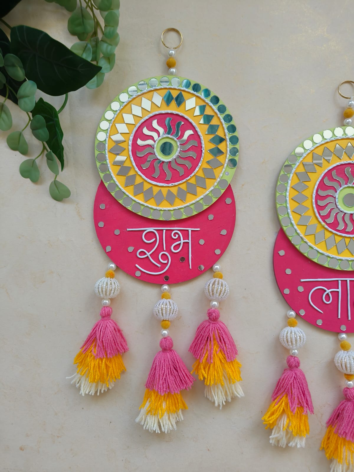 Shubh Labh Wall Hanging with Mirror Work