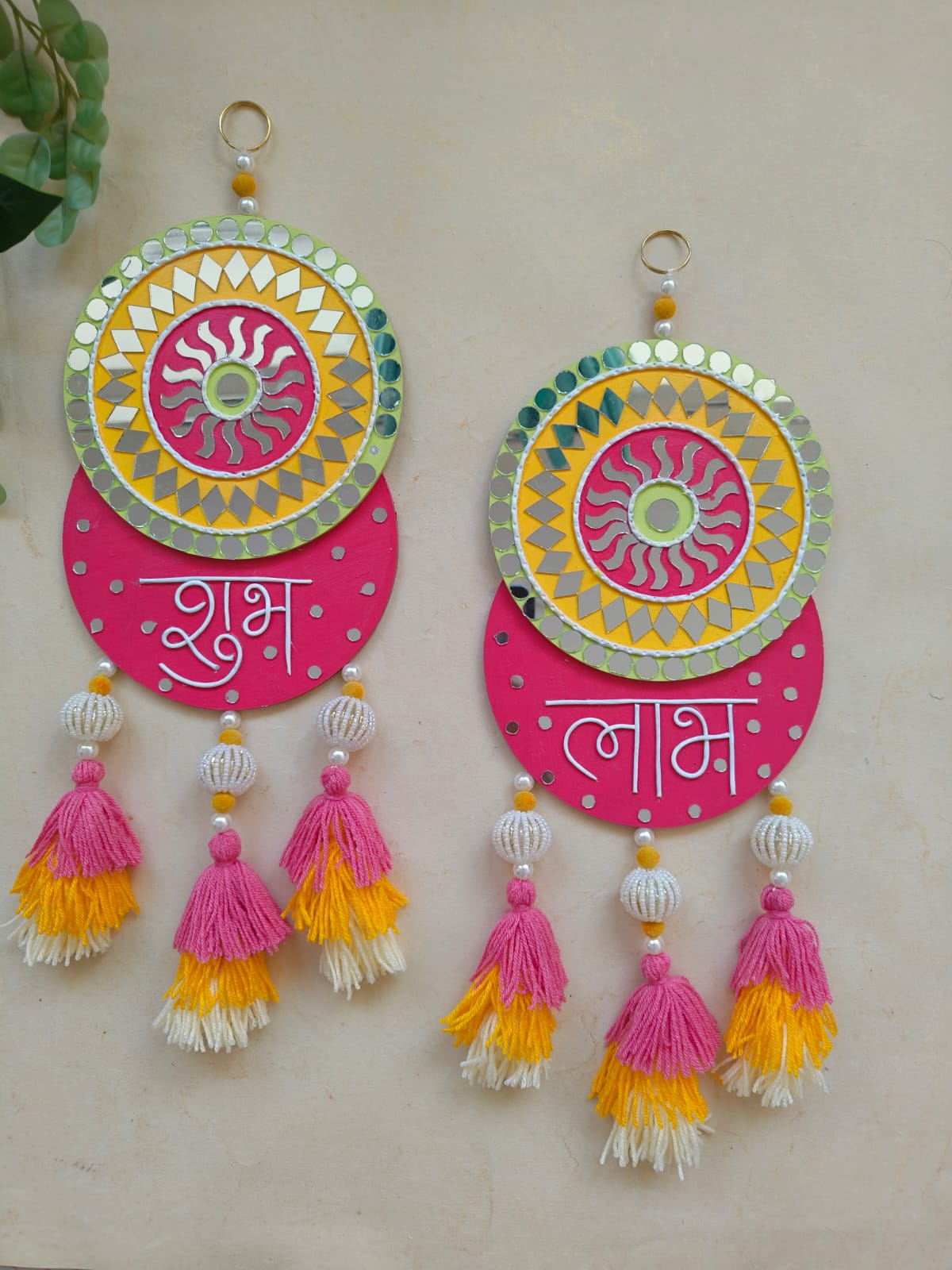 Shubh Labh Wall Hanging with Mirror Work
