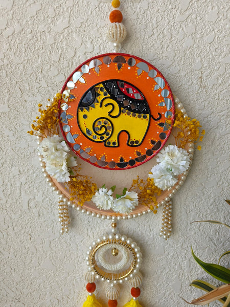 Elephant Motif Festive Wall Hanging with Tassels & Pearls