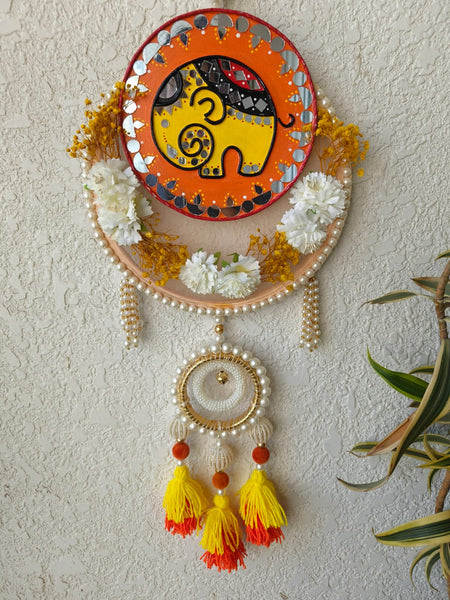 Elephant Motif Festive Wall Hanging with Tassels & Pearls