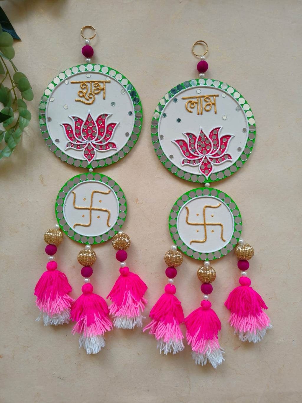 Shubh Labh Wall Hanging with Lotus & Tassels
