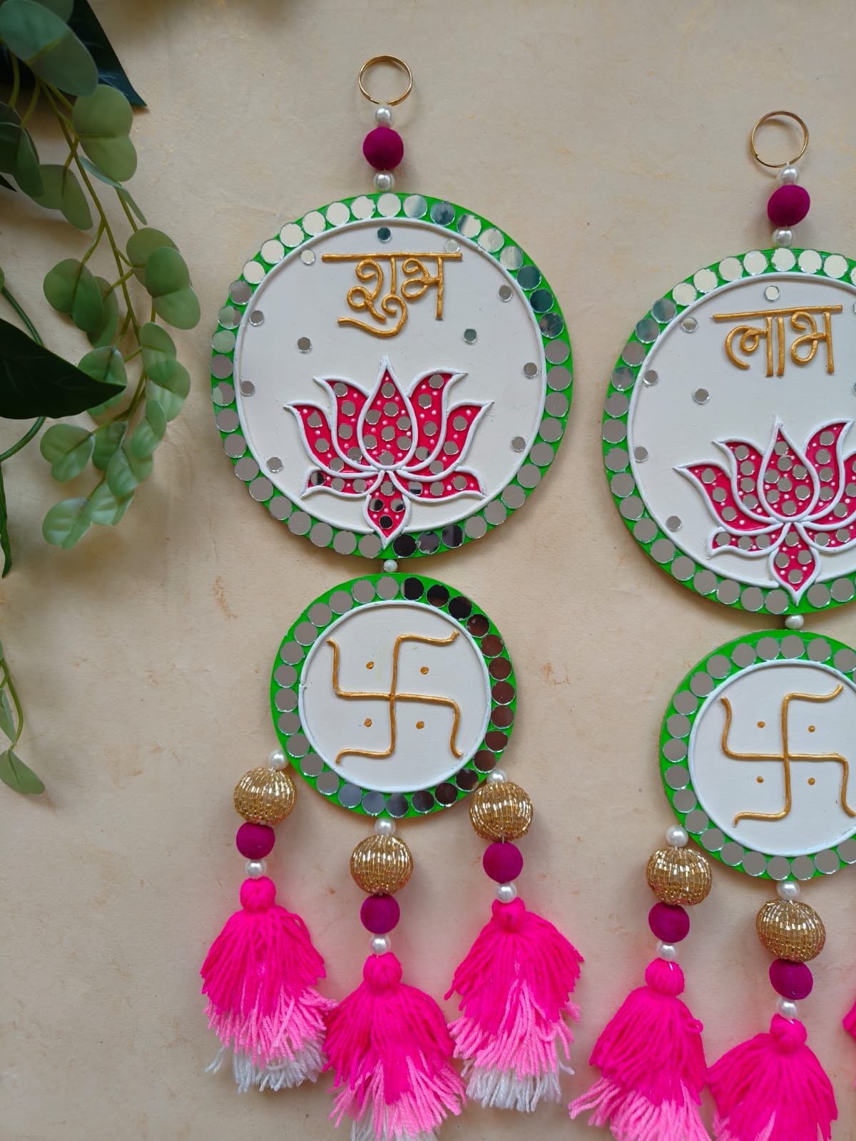 Shubh Labh Wall Hanging with Lotus & Tassels