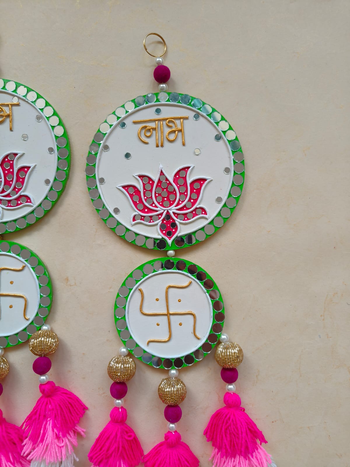Shubh Labh Wall Hanging with Lotus & Tassels