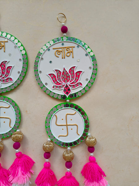 Shubh Labh Wall Hanging with Lotus & Tassels