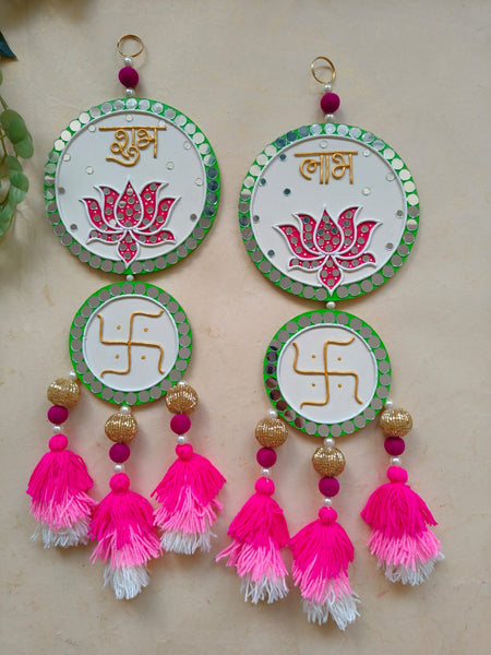 Shubh Labh Wall Hanging with Lotus & Tassels