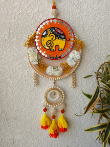 Elephant Motif Festive Wall Hanging with Tassels & Pearls