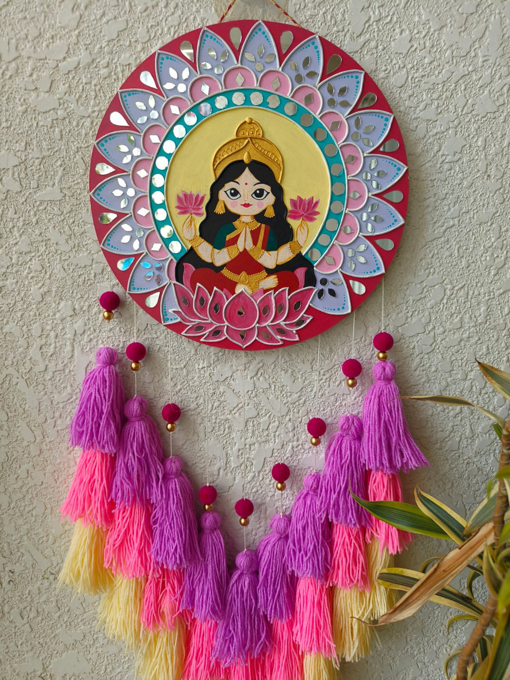 Goddess Laxmi Lippan Art Wall Hanging with Tassles