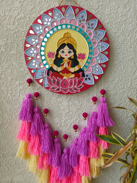 Goddess Laxmi Lippan Art Wall Hanging with Tassles
