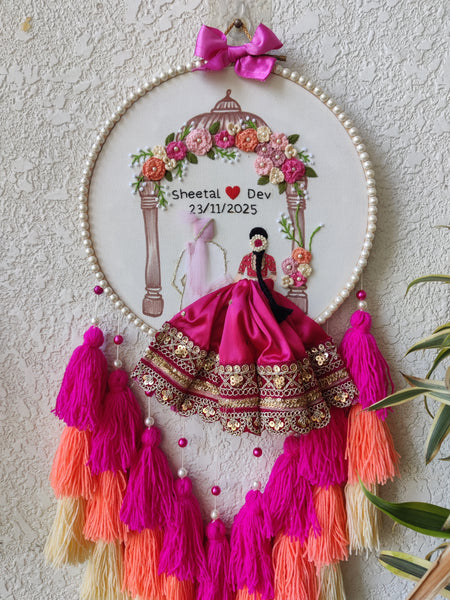 Customizable Couple Embroidered Hoop with Tassels