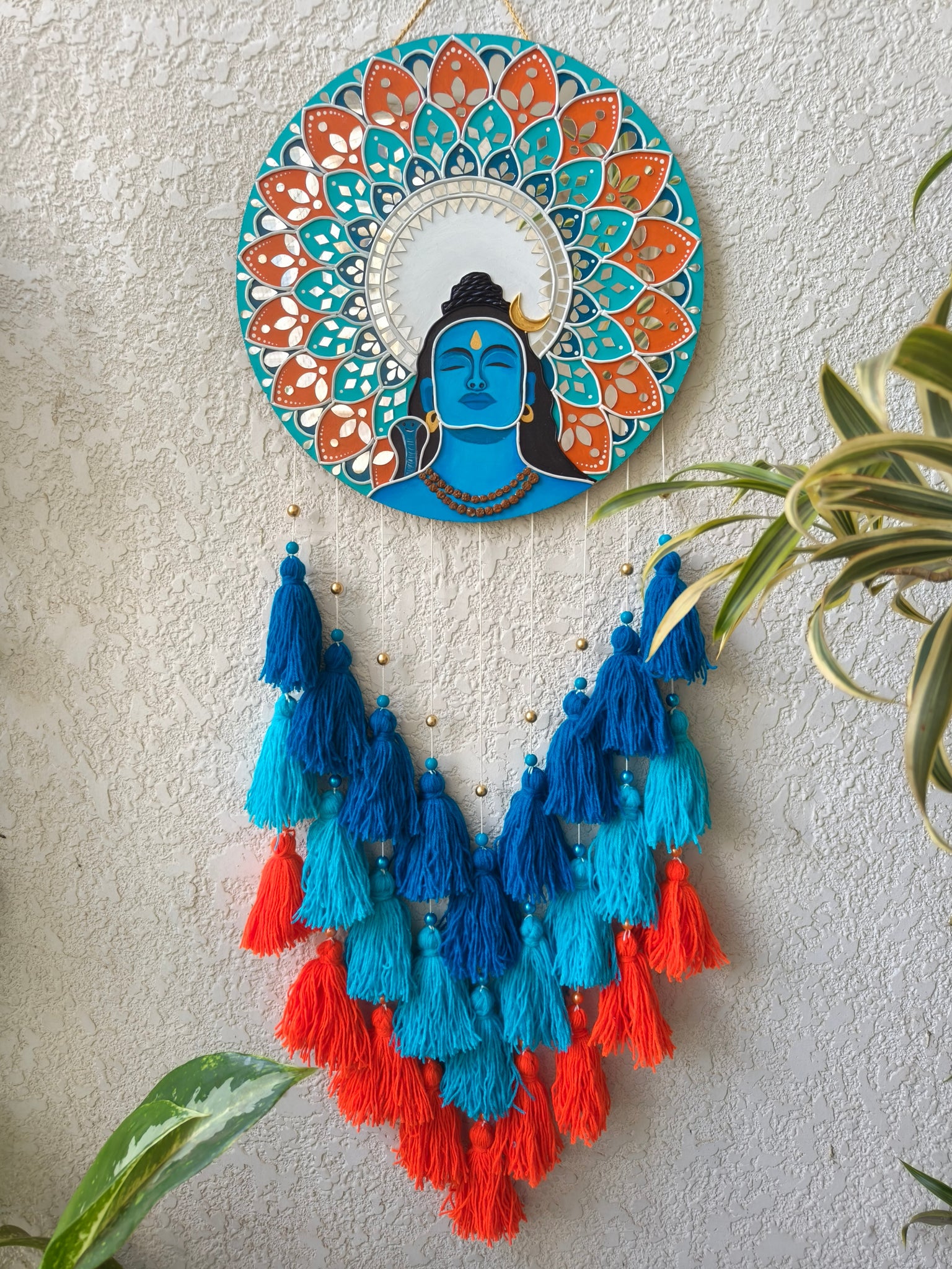 God Shiva Lippan Art Wall Hanging with Tassles