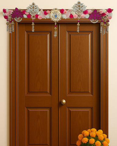 Handcrafted Floral Toran with Mirror Work of Srinathji & Beaded Danglers