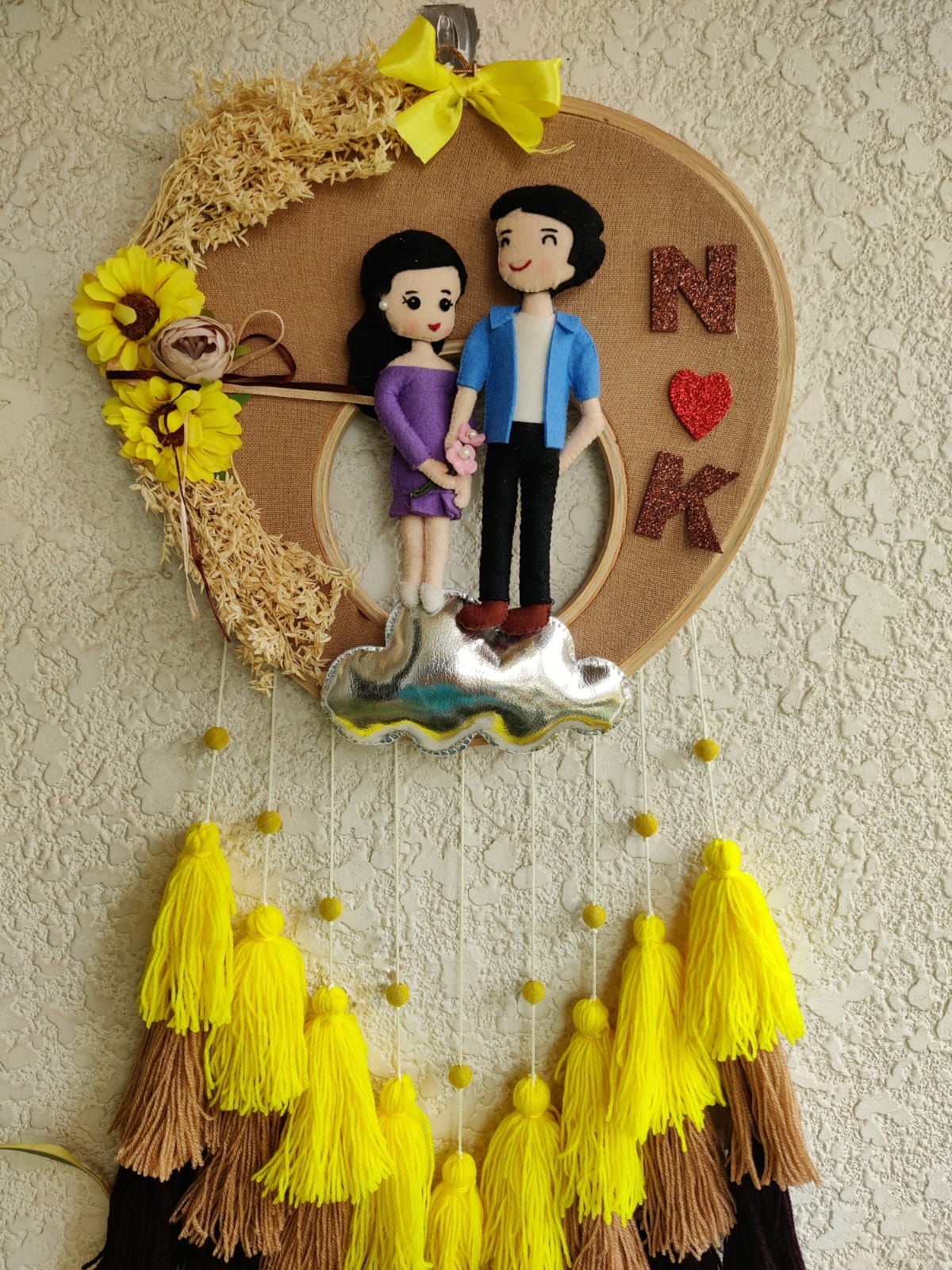 Customizable Couple Felt Hoop with Tassels