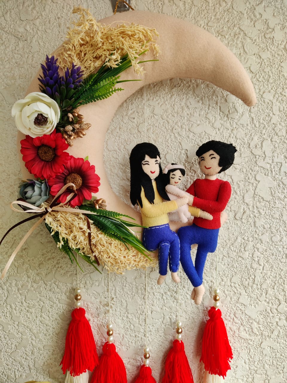 Couple & Daughter Felt Hoop with Tassels
