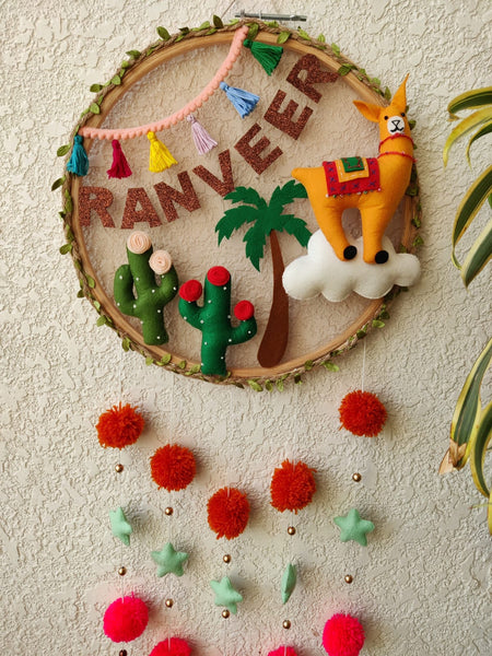 Customizable Name Felt Wall Hanging with Pompom & Stars